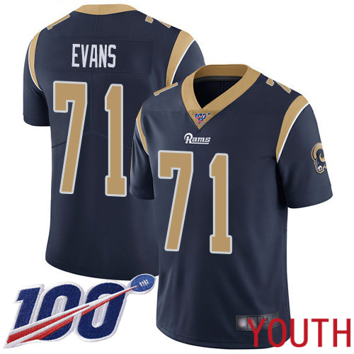 Los Angeles Rams Limited Navy Blue Youth Bobby Evans Home Jersey NFL Football #71 100th Season Vapor Untouchable->youth nfl jersey->Youth Jersey
